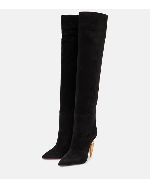 Christian Louboutin Black Lipbotta 100 Suede Knee-high Boots