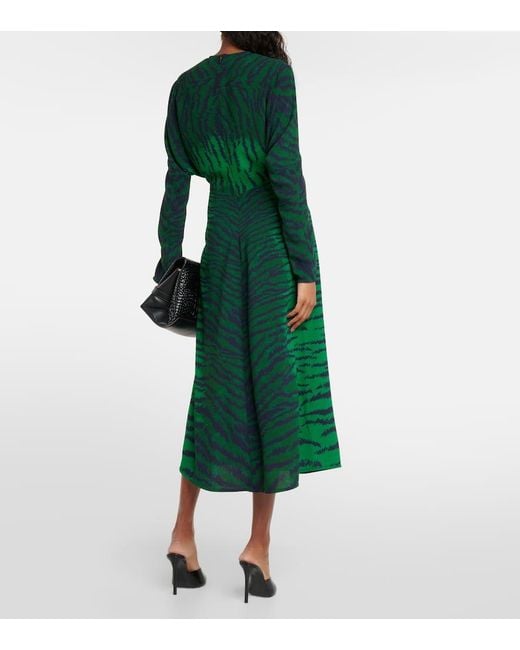 Victoria Beckham Green Tiger-print Cady Midi Dress