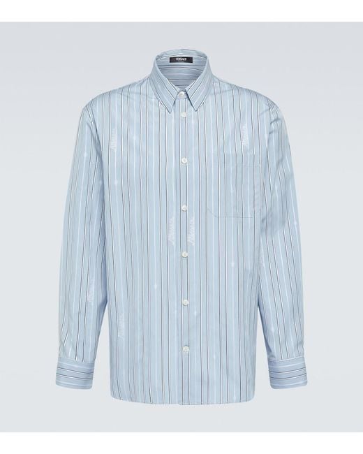 Versace Blue Striped Cotton Poplin Shirt for men