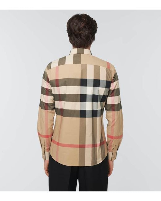 Camisa de popelin con Check Burberry de hombre de color Natural