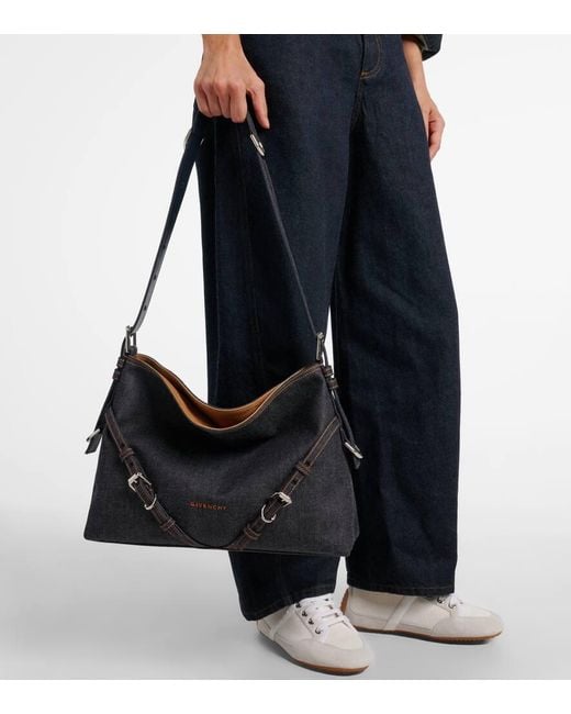 Givenchy Black Voyou Medium Denim Shoulder Bag