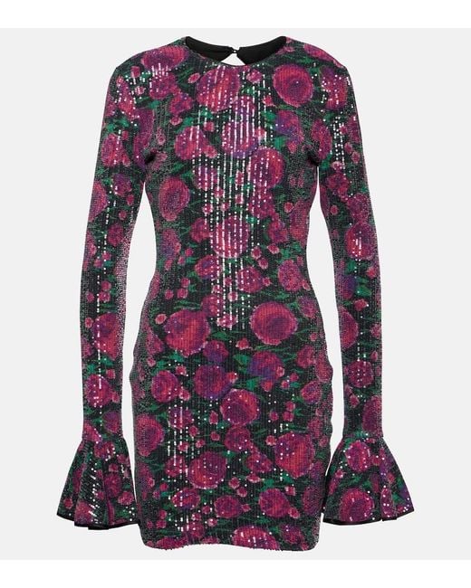 ROTATE BIRGER CHRISTENSEN Purple Sequin-embellished Open-back Recycled-polyester Mini Dress