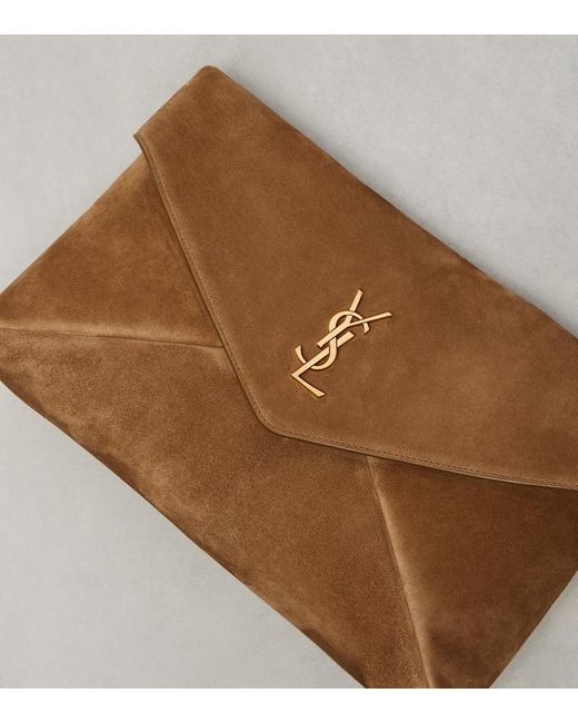 Saint Laurent Brown Cassandre Large Suede Clutch