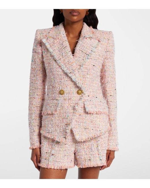 Balmain Pink Double-Breasted Tweed Jacket