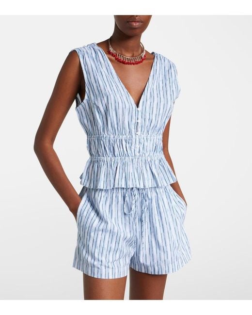 Velvet Blue Verena Striped Cotton-Blend Top
