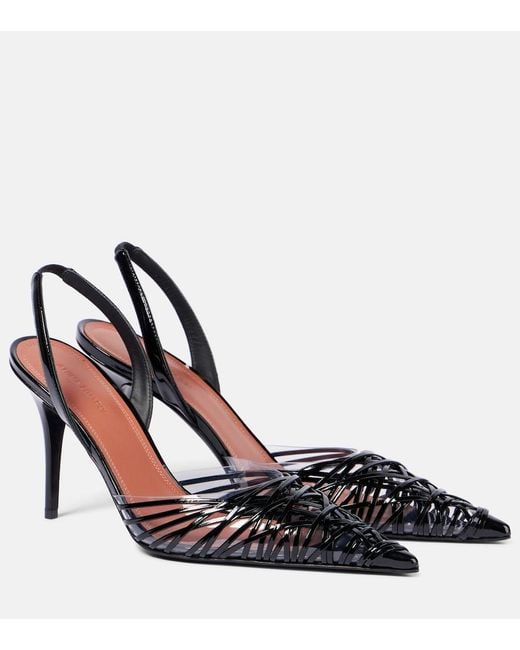 AMINA MUADDI Black Lori 90 Patent Leather And Pvc Slingback Pumps