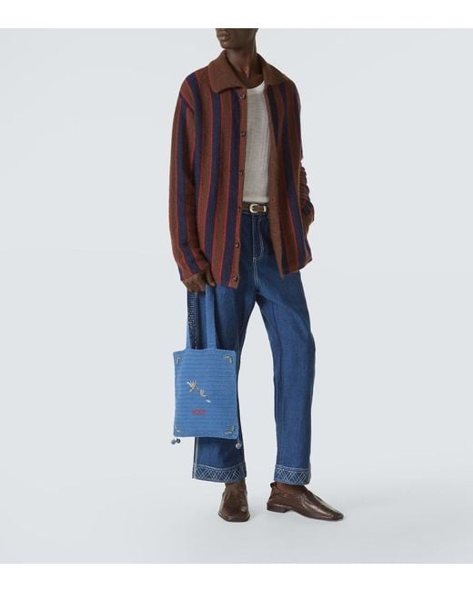 Bode Red Striped Mohair-Blend Cardigan for men