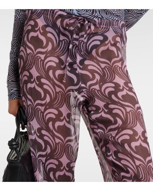 Pantaloni regular Pachas in seta di Dries Van Noten in Purple