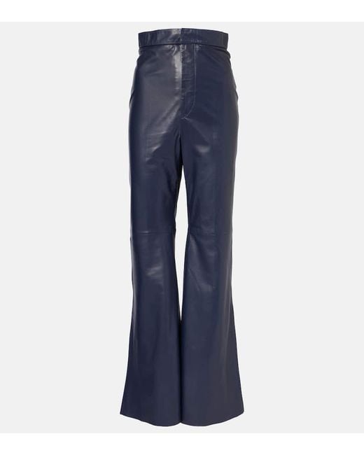 Victoria Beckham Blue High-Rise-Schlaghose Aus Leder