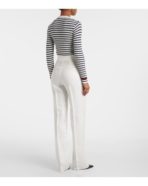 Max Mara White Aversa High-Rise Linen Wide-Leg Pants