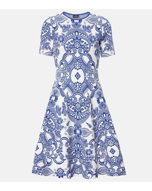 Etro Blue Jacquard Knit Mini-Dress