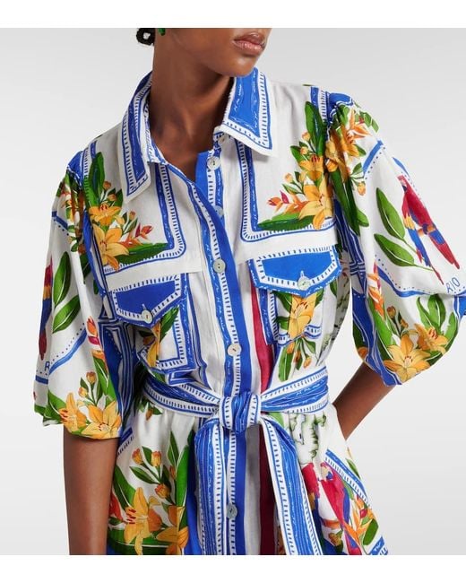 Robe Chemise Tropical Destination En Coton Farm Rio en coloris Blue