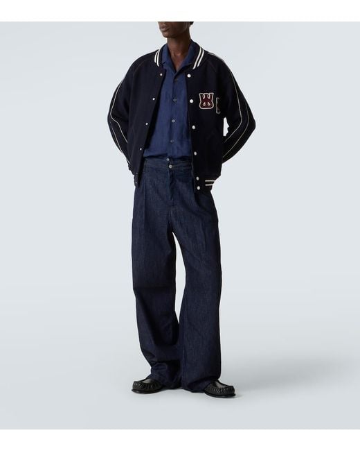 Wales Bonner Blue October Embroidered Wool Varsity Jacket for men