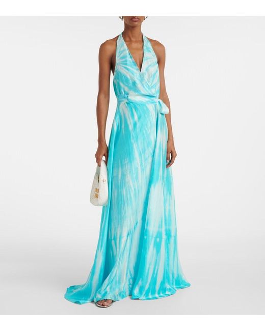 Anna Kosturova Blue Silk Maxi Dress
