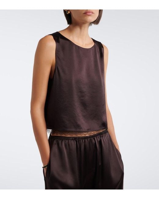 Leset Black Barb Lace-Trimmed Satin Crop Top