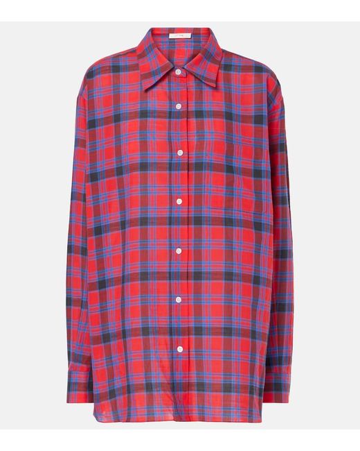 The Row Red Nesson Plaid Cotton Voile Shirt