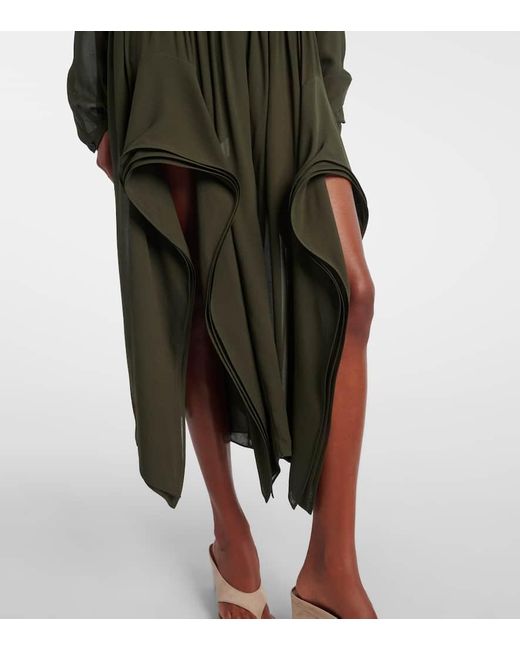 Alaïa Green Ruffled Georgette Wide-Leg Pants