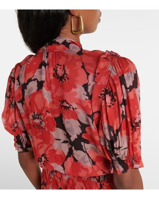Polo Ralph Lauren Red Floral Georgette Midi Dress