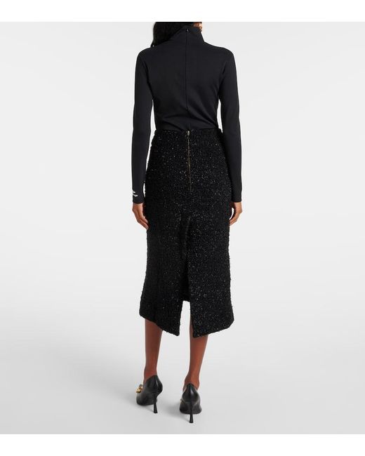 Balenciaga Black Cotton-Blend Tweed Midi Skirt