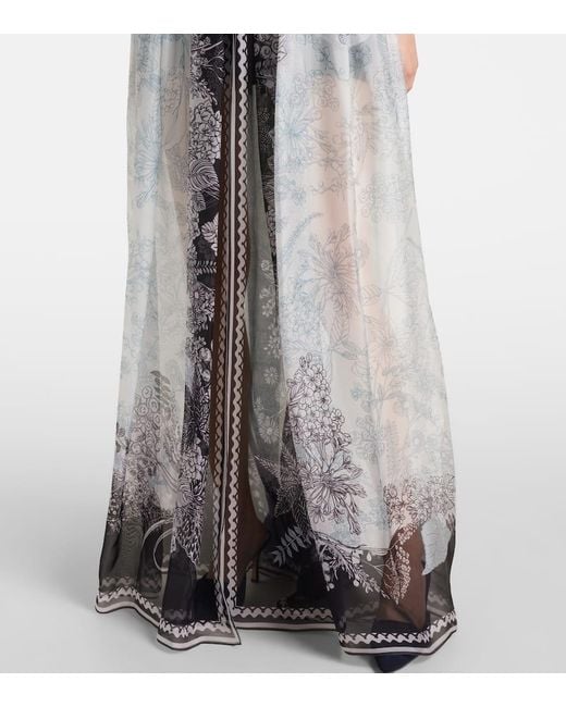 Elie Saab White Printed Silk Chiffon Maxi Dress
