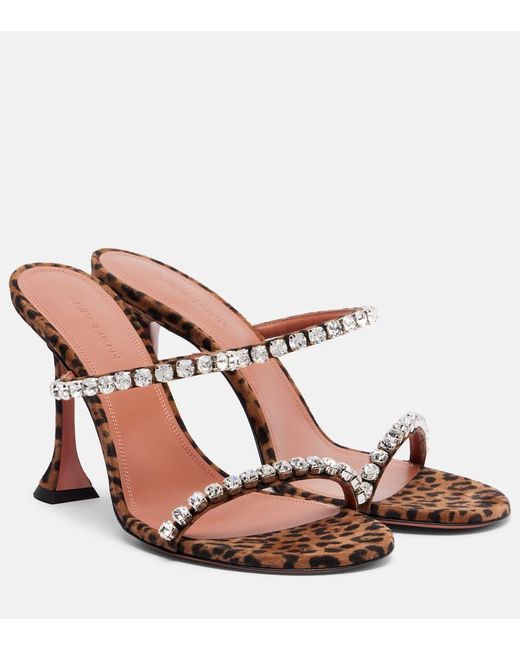 AMINA MUADDI Brown Sandalen Gigi 95 Aus Veloursleder Mit Kristallen