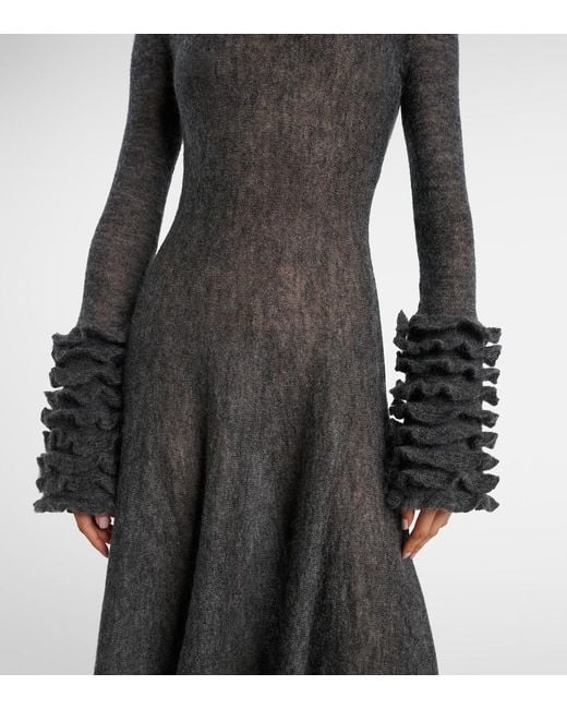 Alaïa Black Noir Frill-Cuff Knitted Wool-Blend Midaxi Dress