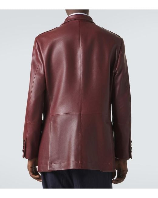 Brunello Cucinelli Red Leather Field Jacket for men