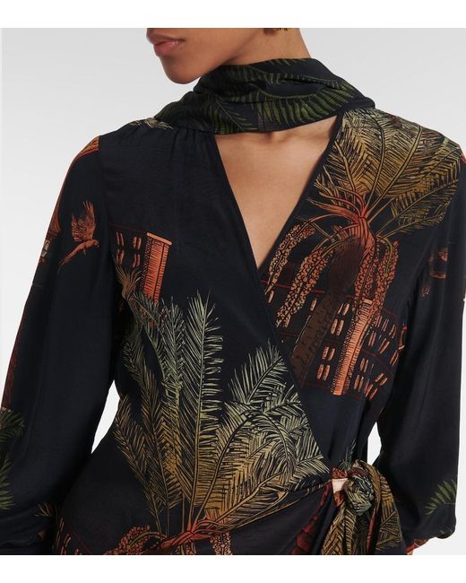 Johanna Ortiz Black Printed Silk Wrap Dress