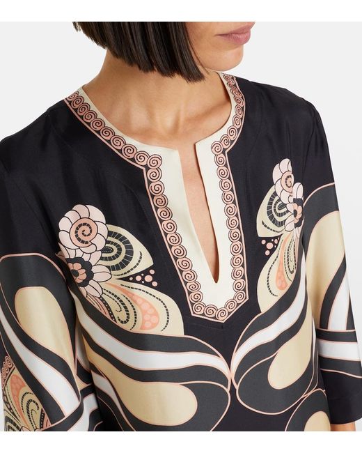 LaDoubleJ Black Printed Silk Twill Kaftan