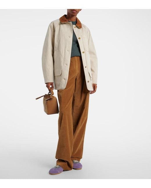 Veronica Beard Natural Abbas Suede-Trimmed Cotton Field Jacket