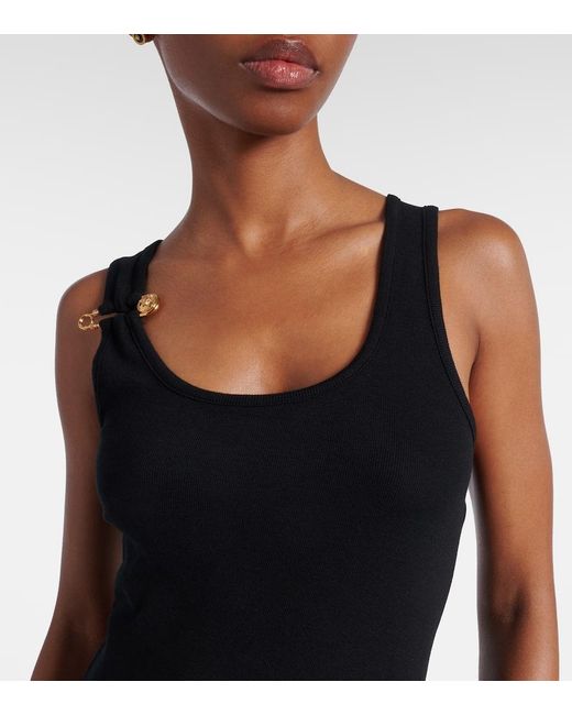 Versace Black Safety Pin Draped Cotton-Blend Maxi Dress