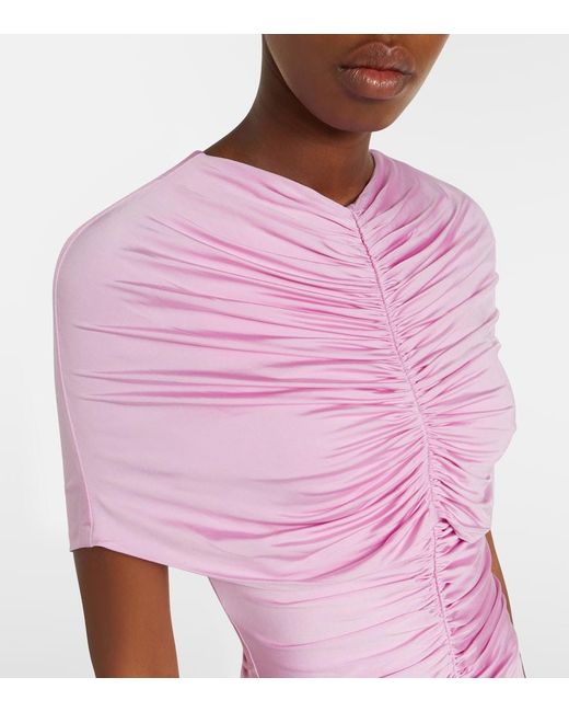 Self-Portrait Pink Caped Ruched Jersey Maxi Dress