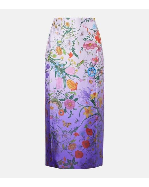 Gucci Purple Floral Silk Midi Skirt