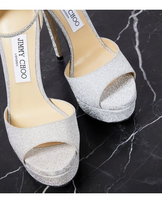 Jimmy Choo Max 150 Glitter Platform Sandals in White | Lyst