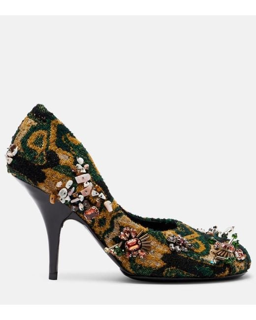 Dries Van Noten Black Embellished Jacquard Pumps