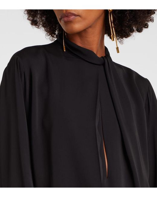 Tom Ford Black Draped Silk Satin Blouse