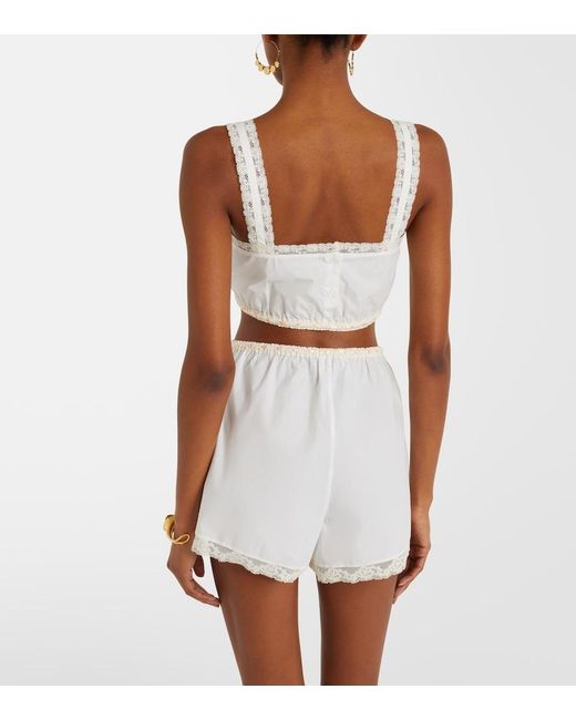 Posse White Alma Lace-Trimmed Cotton Crop Top