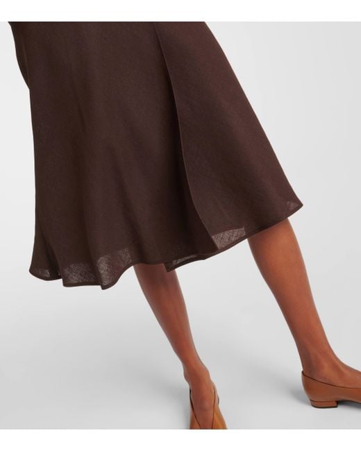 Loro Piana Brown Irene Belted Linen Crepe Midi Skirt