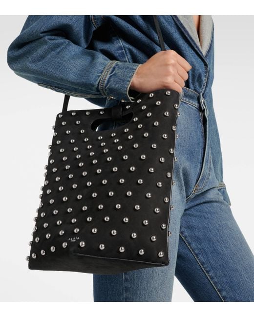 Alaïa Black Folded Embellished Suede Tote Bag