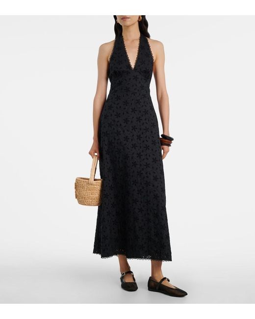 Posse Black Salma Embroidered Halterneck Cotton Midi Dress