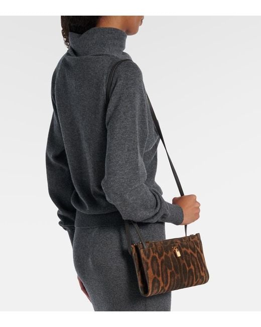 Tom Ford Brown Padlock Leopard-Print Suede Crossbody Bag