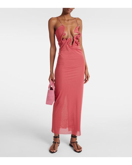 Christopher Esber Red Molded Venus Cutout Mesh Maxi Dress
