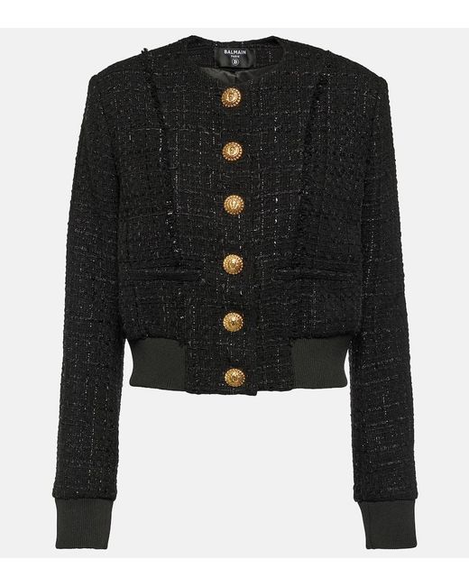 Balmain Black Jacke aus Tweed und Lame
