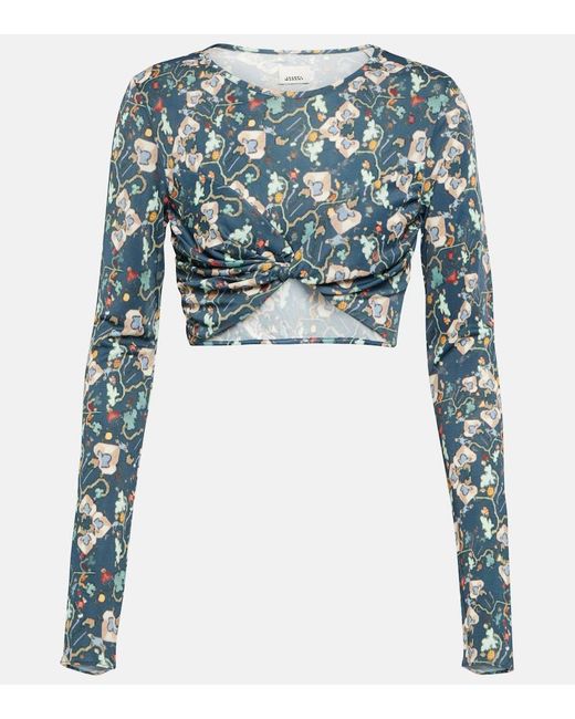 Isabel Marant Blue Jinea Floral Jersey Crop Top
