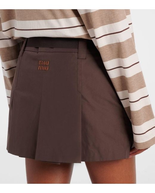 Minifalda En Mezcla De Algodon Con Logo Miu Miu de color Brown