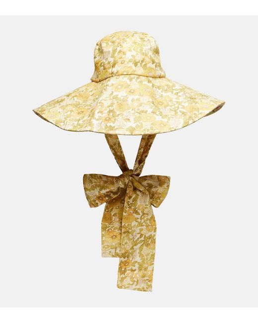 ALÉMAIS Metallic Gabriella Floral Linen Sun Hat