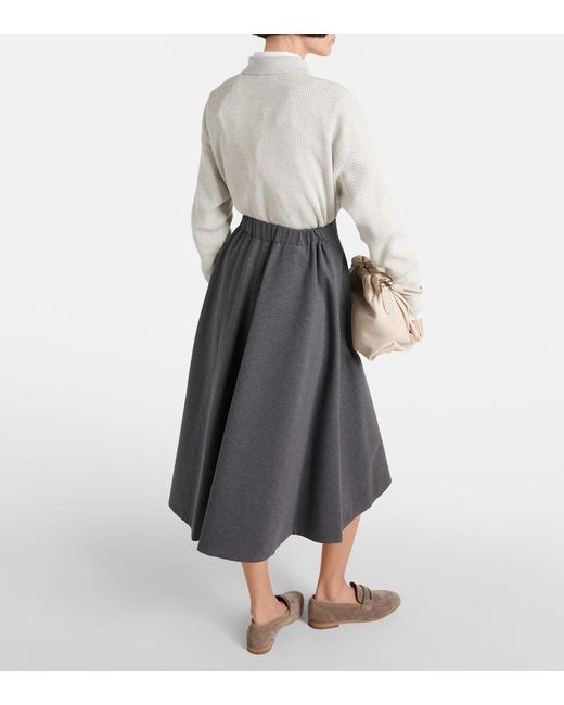 Brunello Cucinelli Gray Cotton-Blend Midi Skirt