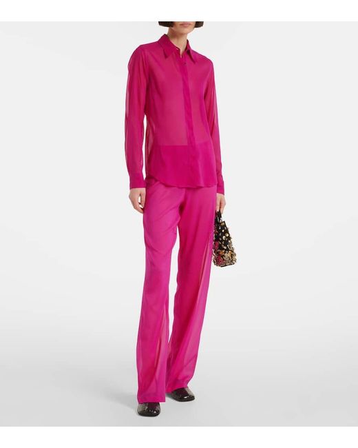 Pantalones Anchos En Seda De Tiro Alto Dries Van Noten de color Pink