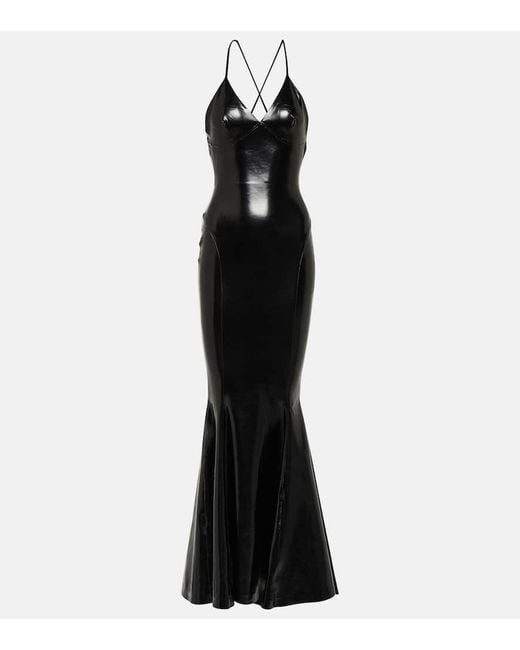 Norma Kamali Black Open-back Faux Patent Leather Maxi Dress