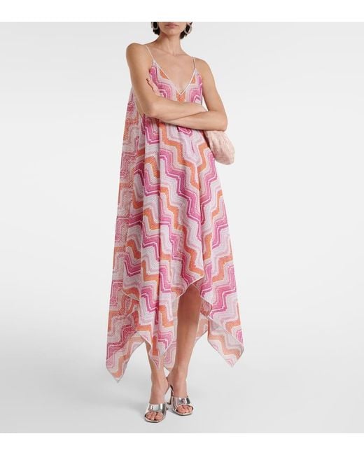 Missoni Pink Asymmetric Lame Maxi Dress